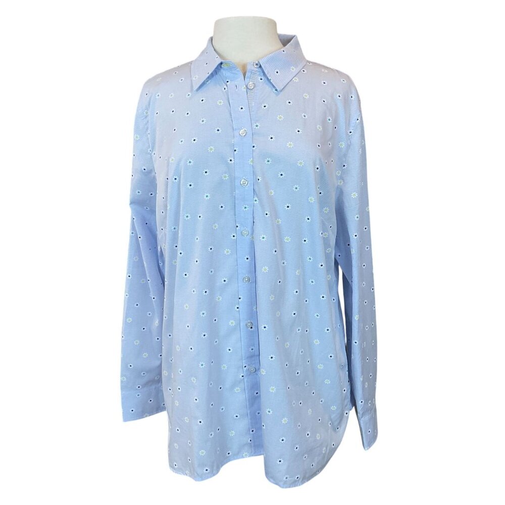 Talbots Classic Cotton Button-Front Shirt Daisy Stripe XL NWT